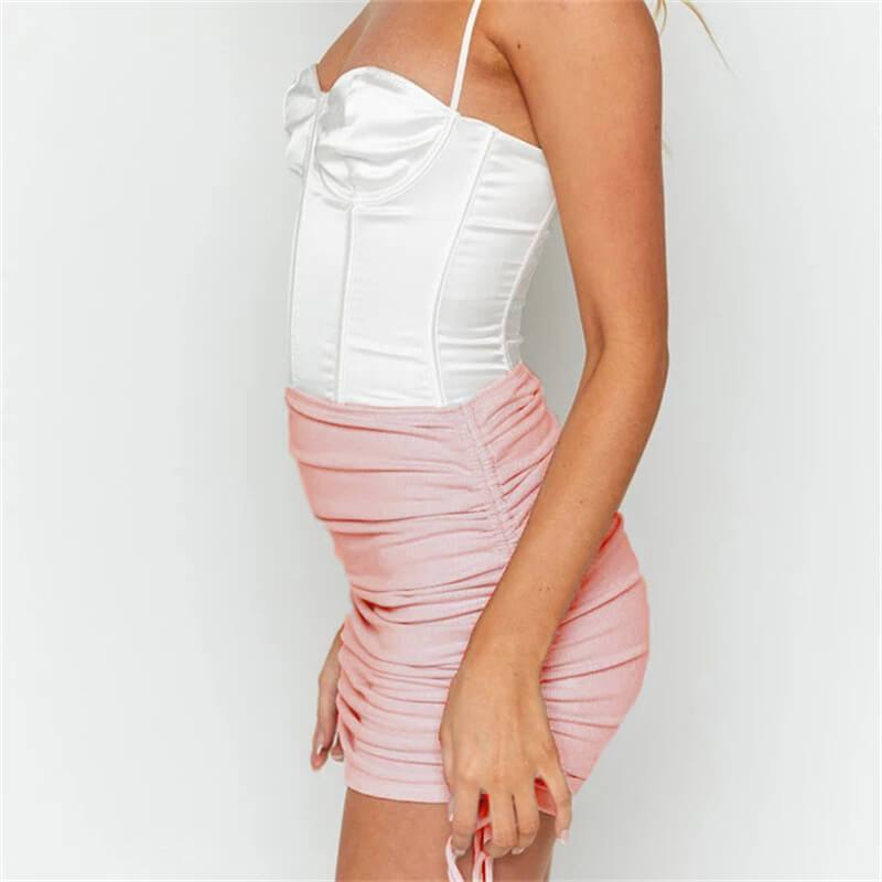 Jupe courte plissés sexy en tricot de nervures couleur unie