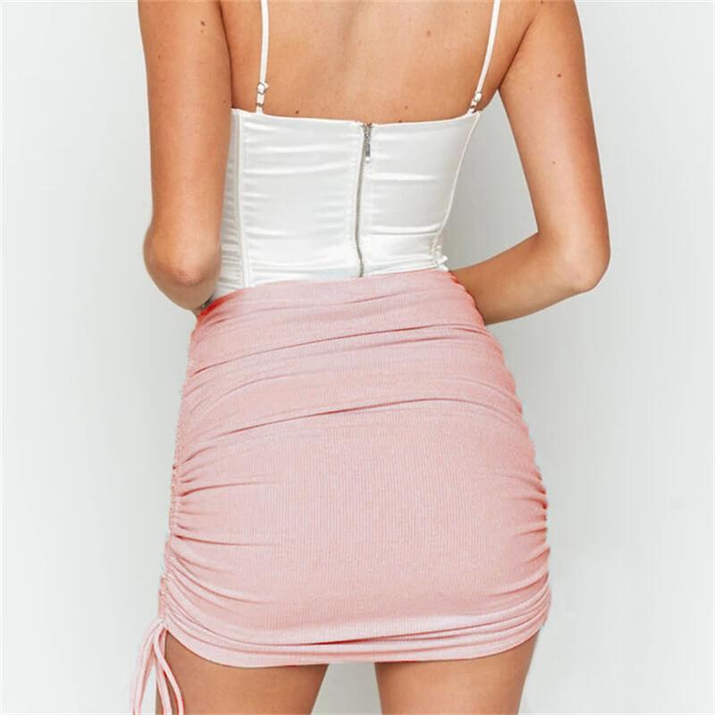 Jupe courte plissés sexy en tricot de nervures couleur unie