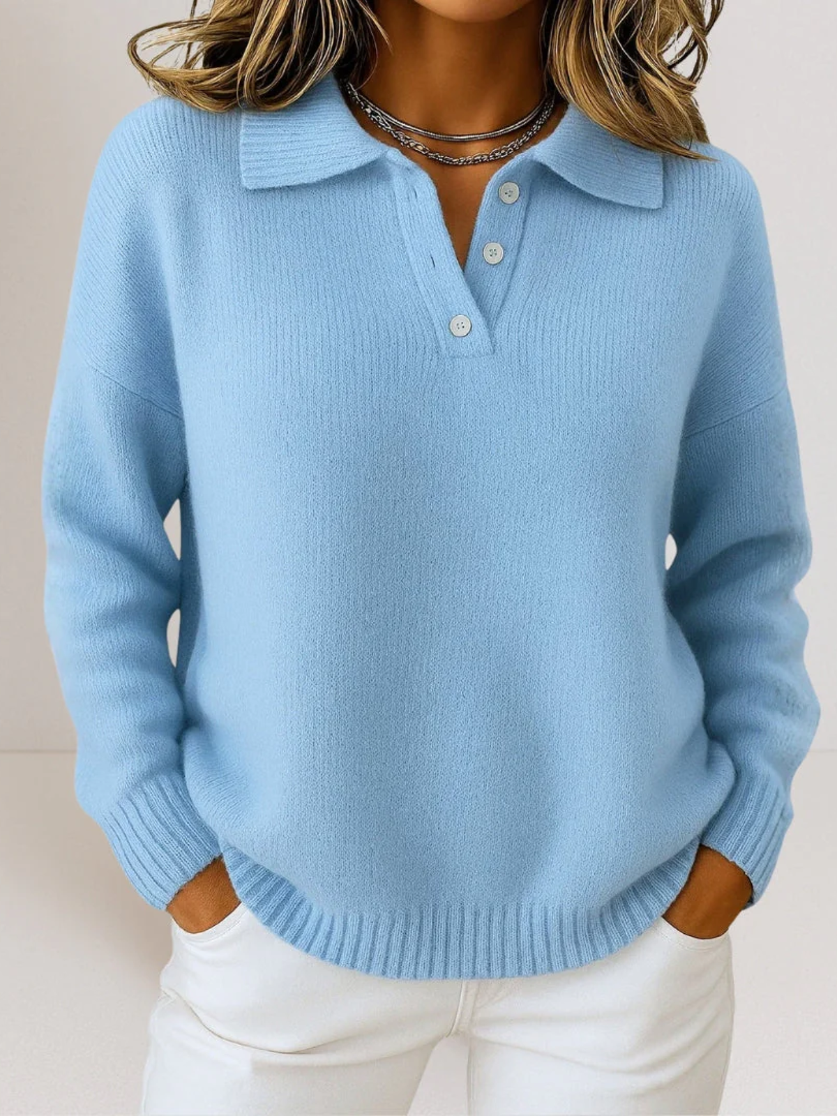 Pull décontracté boutonné pour femme – Haut à la coupe ample et au col classique, idéal au quotidien