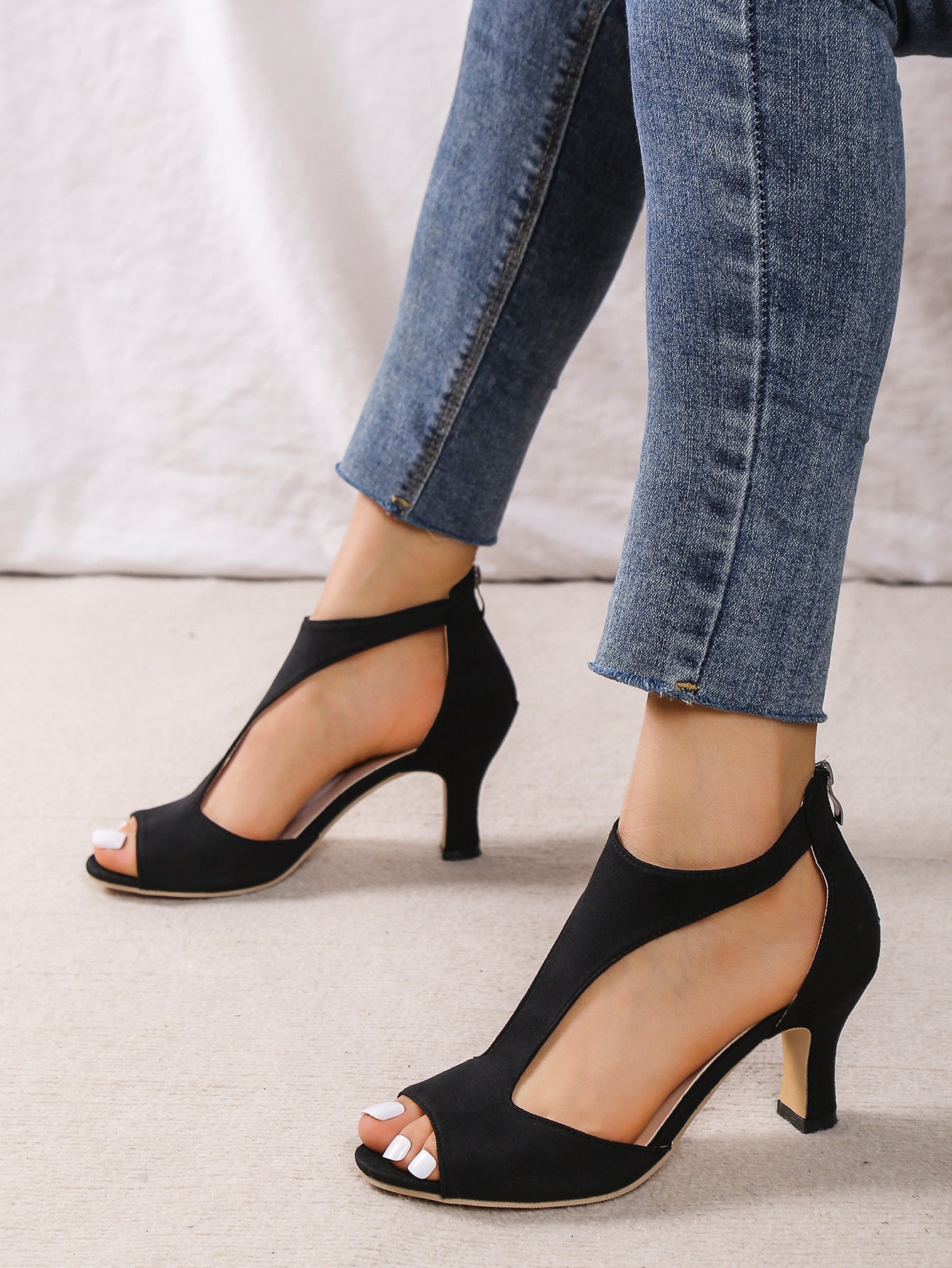 Escarpins orthopédiques à bout ouvert pour femmes – Élégants talons carrés confortables en daim avec soutien de la voûte plantaire